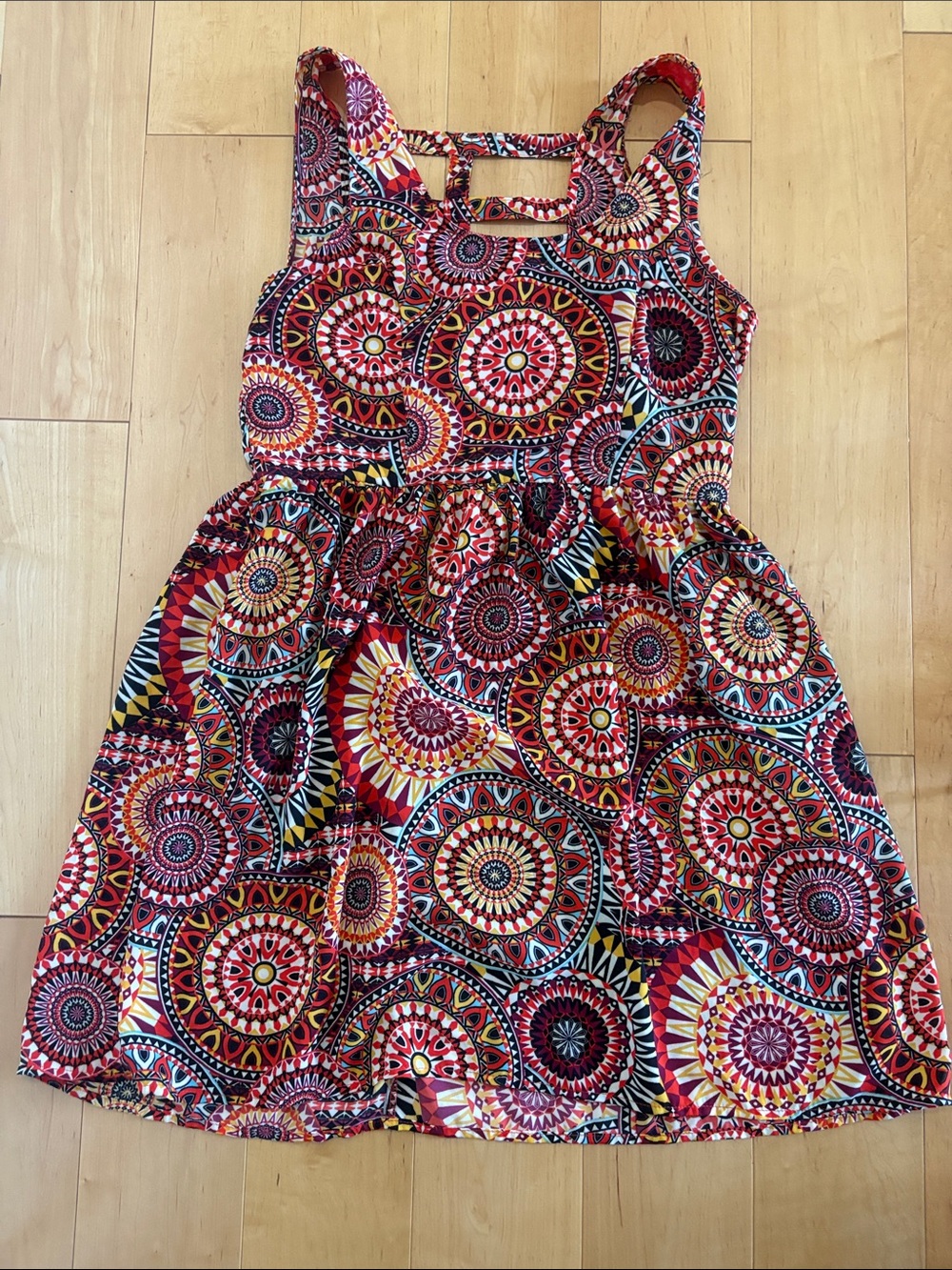 Xhilaration Red, Yellow and Black Sleeveless Medallion Print Mini Dress